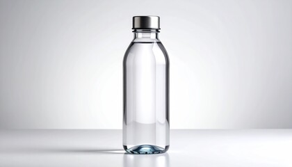 Clear Glass Water Bottle with Metal Cap Hydration Refreshment and Healthy Lifestyle Concept