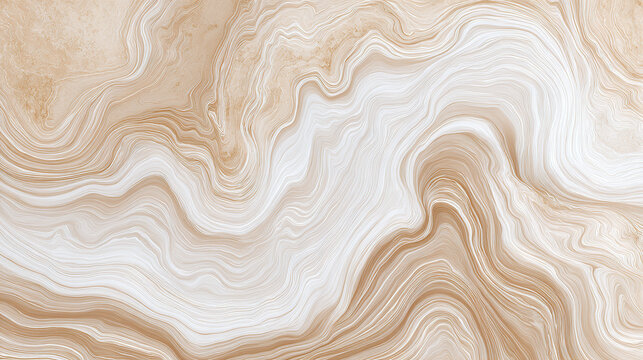 Abstract marble texture background with swirling beige and white waves creating smooth, flowing pattern that evokes calm and natural elegance in design projects