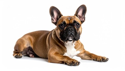 Adorable French Bulldog Puppy Lying Down Studio Shot White Background