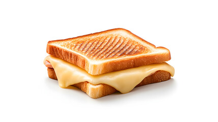 Croque-monsieur isolated on a clean white background, emphasizing its golden crust and gooey cheese