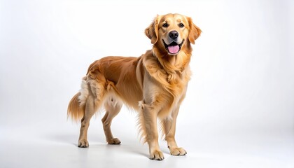 Happy Golden Retriever Dog Standing Studio Shot Purebred Canine Portrait