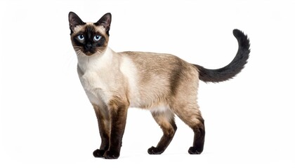 Elegant Siamese Cat Posing Full Body Shot Studio White Background