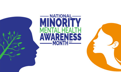 
National Minority Mental Health Awareness Month background illustration. Holiday concept. Utilize  for  background, banner, placard, card, and poster design template with  professional  illustraion d