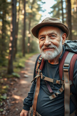 Smiling Senior Hiker on a Forest Trail