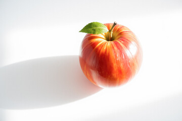 Single Red Apple with Leaf Studio Shot