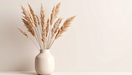 Naklejka premium Dry grass in a vase beige background.