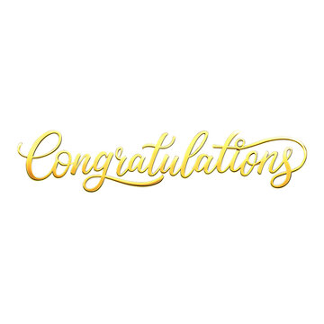 &lsquo;Congratulations&rsquo; isolated 3D text in golden script font on transparent background