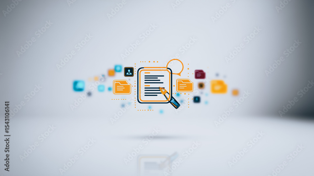 Poster document analysis: a visually striking depiction of document analysis, featuring a central document 