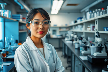 Confident Asian Female Scientist in Modern Lab