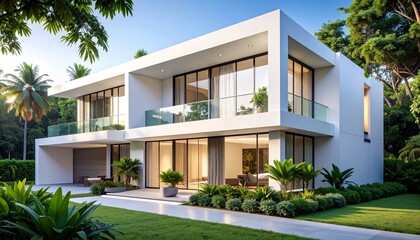 Fototapeta premium Modern house with palm trees.