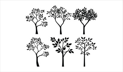 Obraz premium Vector trees silhouettes with leaves and branches for nature design illustration