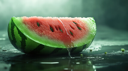 Close-up view of watermelon slicing on kitchen counter for culinary aficionados in gigapixel