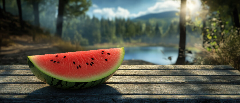 Captivating overhead view of a watermelon slice in a natural setting gigapixel high fidelity quality