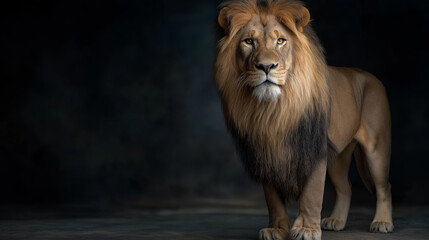 Majestic lion king on black background with soft illumination