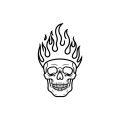 Skull design with flames on top showcases a bold and edgy street art aesthetic for urban creativity and expression