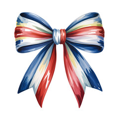 Watercolor red white and blue patriotic bow isolated on a transparent background for graphic design use