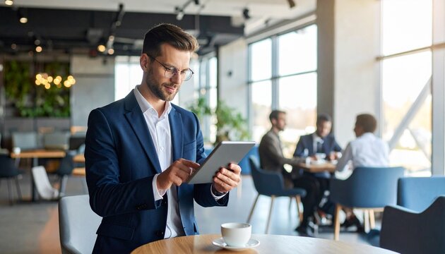 Businessman working in a coffee shop.