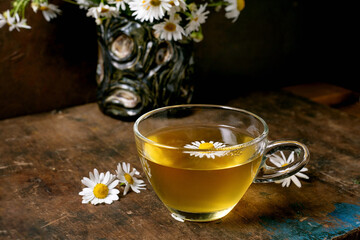 Chamomile Tea Cup with Fresh Daisy Flowers