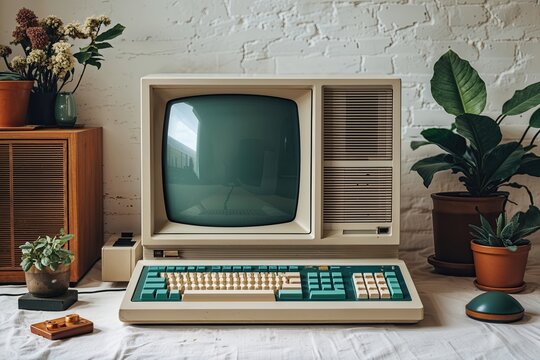 Isolated Vintage Personal Computer on Bright White Background