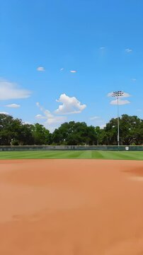 Baseball Field Panorama Captures Clear Sky and Vibrant Landscape