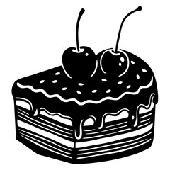 Cherry Cake Vector Art | Generative AI Linocut Silhouette Design