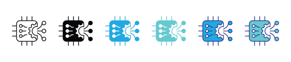 mechacore icon set. containing intelligence processing and mechanical precision in one powerful chip thin line and color style icon symbol sign for your app and web. vector illustration