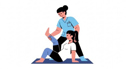Physical Therapist Assisting Patient with Leg Stretching Exercises Rehabilitation and Recovery