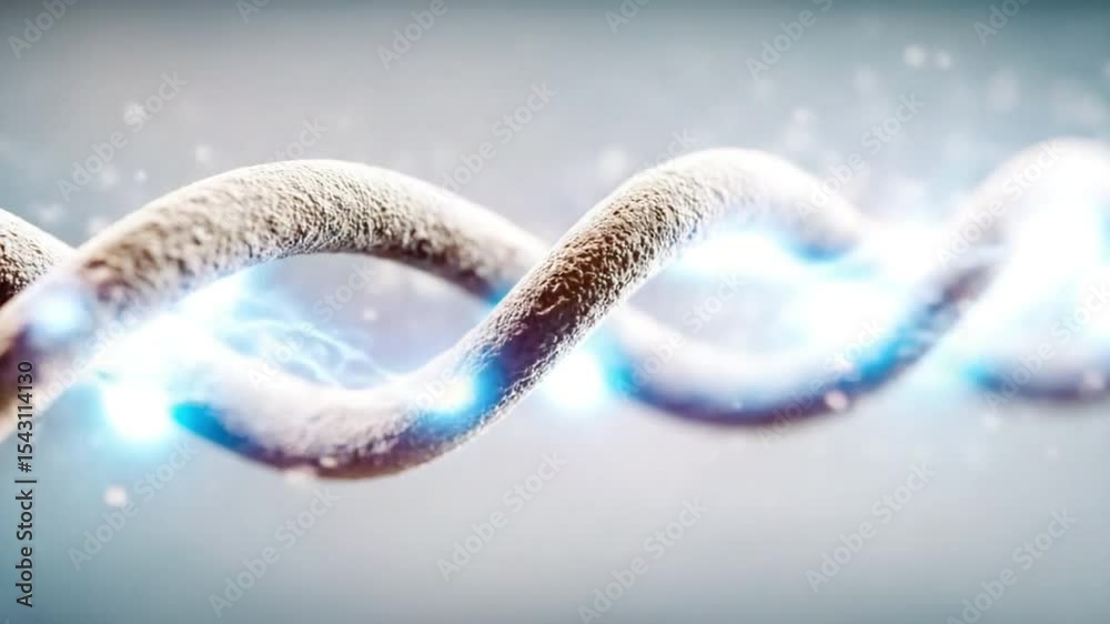 Poster DNA Strand: A macro view of a DNA strand showcases the intricate double helix structure, highlighting the building block of life with glowing energy particles, a visual of the secrets of genetics.