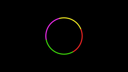 Colorful Segmented Circle on Black Background Abstract Design with Pink Yellow Red and Green vibrant