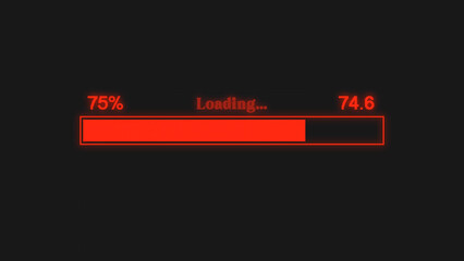 Red Loading Bar on Black Background Displaying 75 Percent and 74 6 Completion red loading