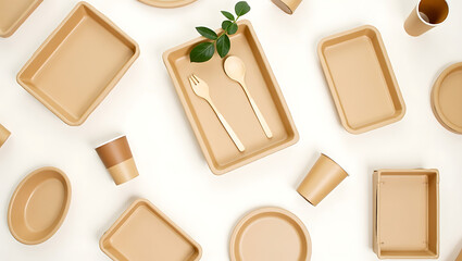 Biodegradable Tableware Set with Wooden Utensils.