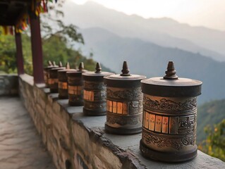 Buddhism Symbolism and Philosophy Prayer Wheels: Photograph prayer wheels, often found in Tibetan Buddhism, and the act of spinning them as a form of prayer.