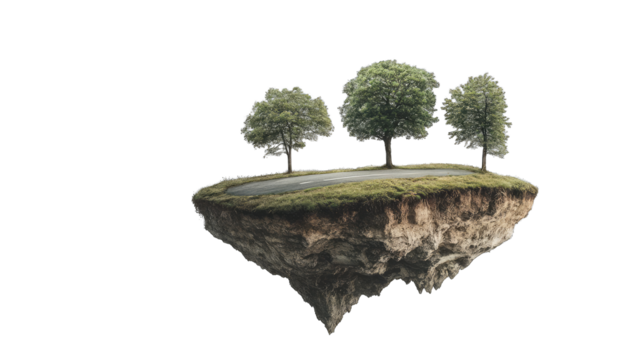 Floating island with trees and road