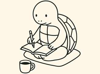 Cute Turtle Journaling Mindful Productivity Animal Line Art Illustration