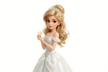Animated Princess White Gown Holding