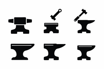 set of Anvil and Hammer icon silhouette vector illustration