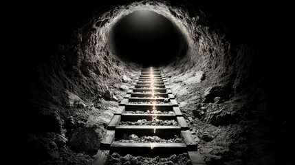 A dark tunnel with a light at the end.