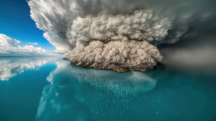 A large, white cloud formation over a body of water.