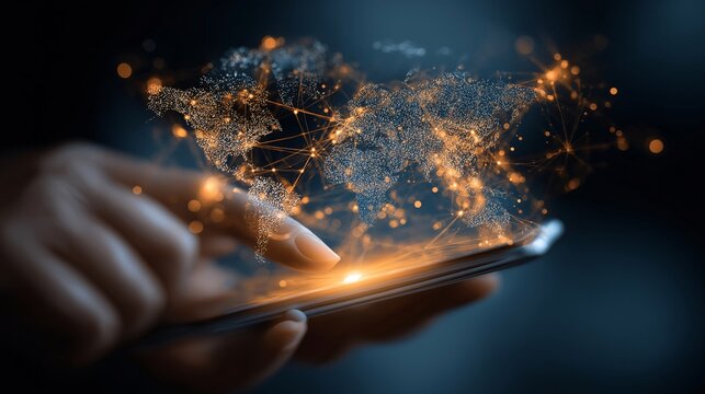 Global network connection smartphone technology digital world map internet communication