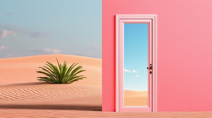 A Pink Door Opens to a Desert