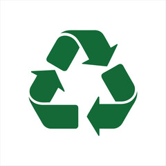 Green recycle symbol icon on white background representing environmental sustainability efforts