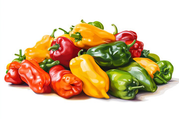 Pile of fresh green bell peppers isolated on white background