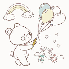 Playful Gentle Bear design, styled with holding a paintbrush and Soft Pastel shades in a Soft pastel setting