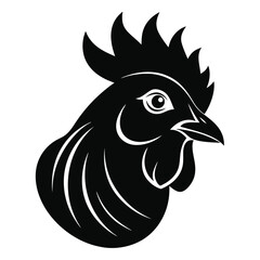 Solid black stylized rooster head conveys strength and confidence against a white background