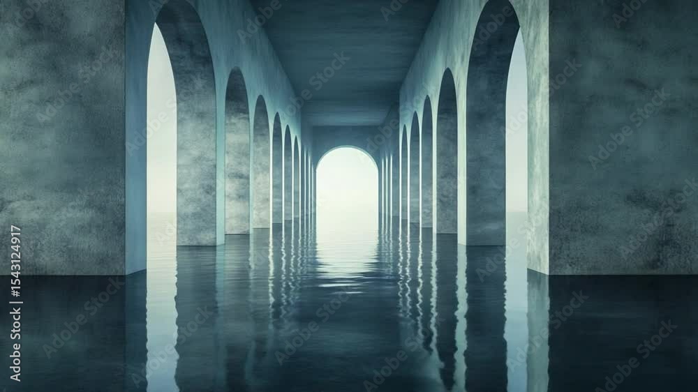 Aufkleber arched corridor of tranquility: a tranquil architectural space, featuring an arched corridor with re