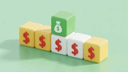 Money Blocks Displaying Dollar Signs and a Money Bag
