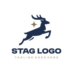 Minimalistic logo of a jumping deer on white background