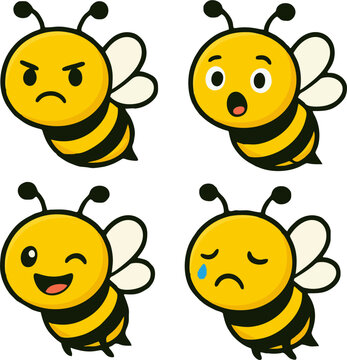 cartoon bee emoticons with different face expressions cute insect character vector for kids and digital content