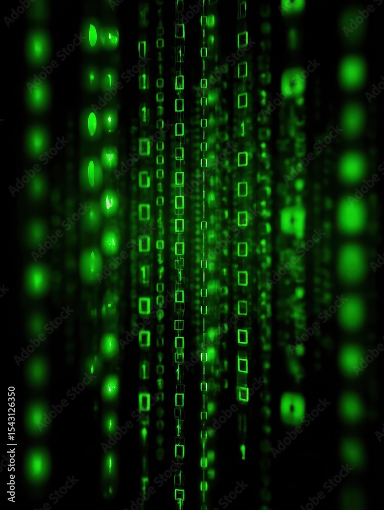  abstract binary code background with falling zeros, green matrix effect, futuristic digital backdrop