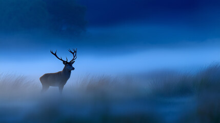 Obraz premium Majestic Red Deer Stag in Misty Landscape